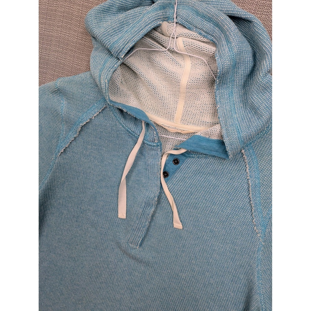 Soft Surroundings Tunic Blouse Womens Medium Blue Hooded Henley 3/4 Sleeve Top